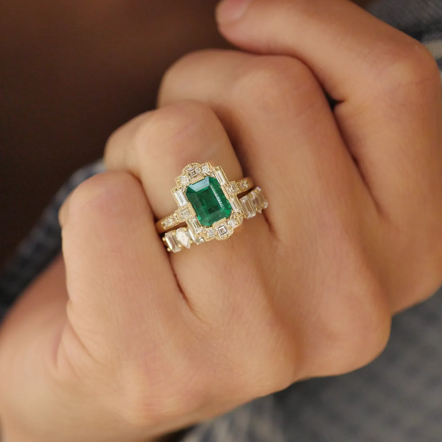 Emerald Deco Emerald Cut Diamond Mosaic Ring