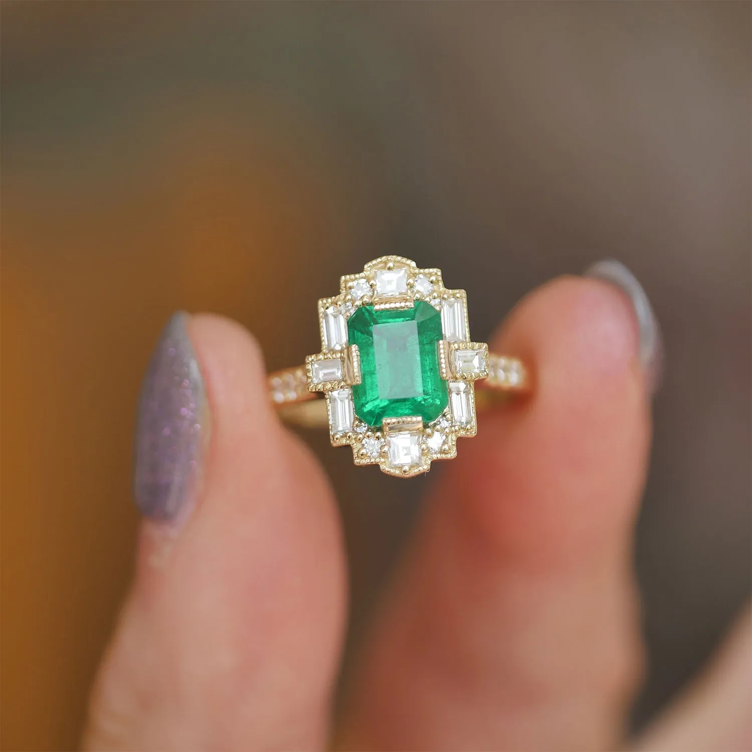 Emerald Deco Emerald Cut Diamond Mosaic Ring