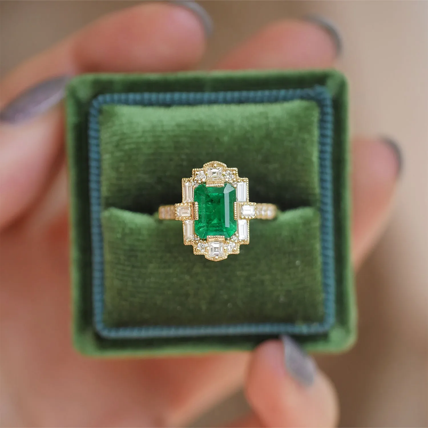 Emerald Deco Emerald Cut Diamond Mosaic Ring