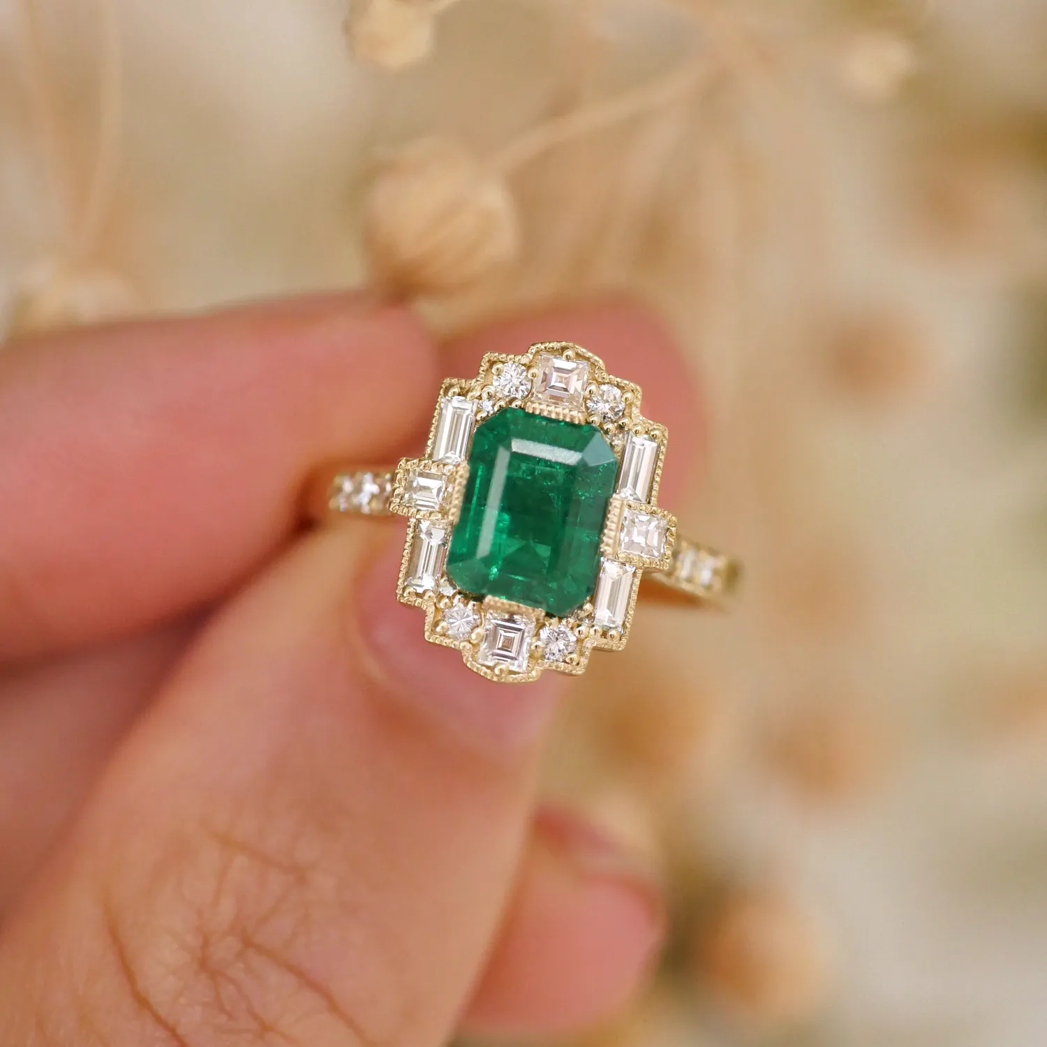 Emerald Deco Emerald Cut Diamond Mosaic Ring