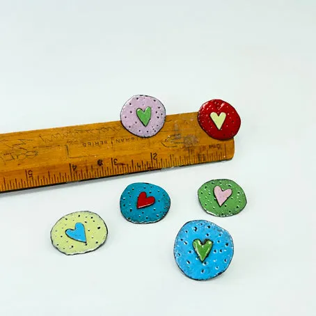 Enamel heart brooch - green / pink