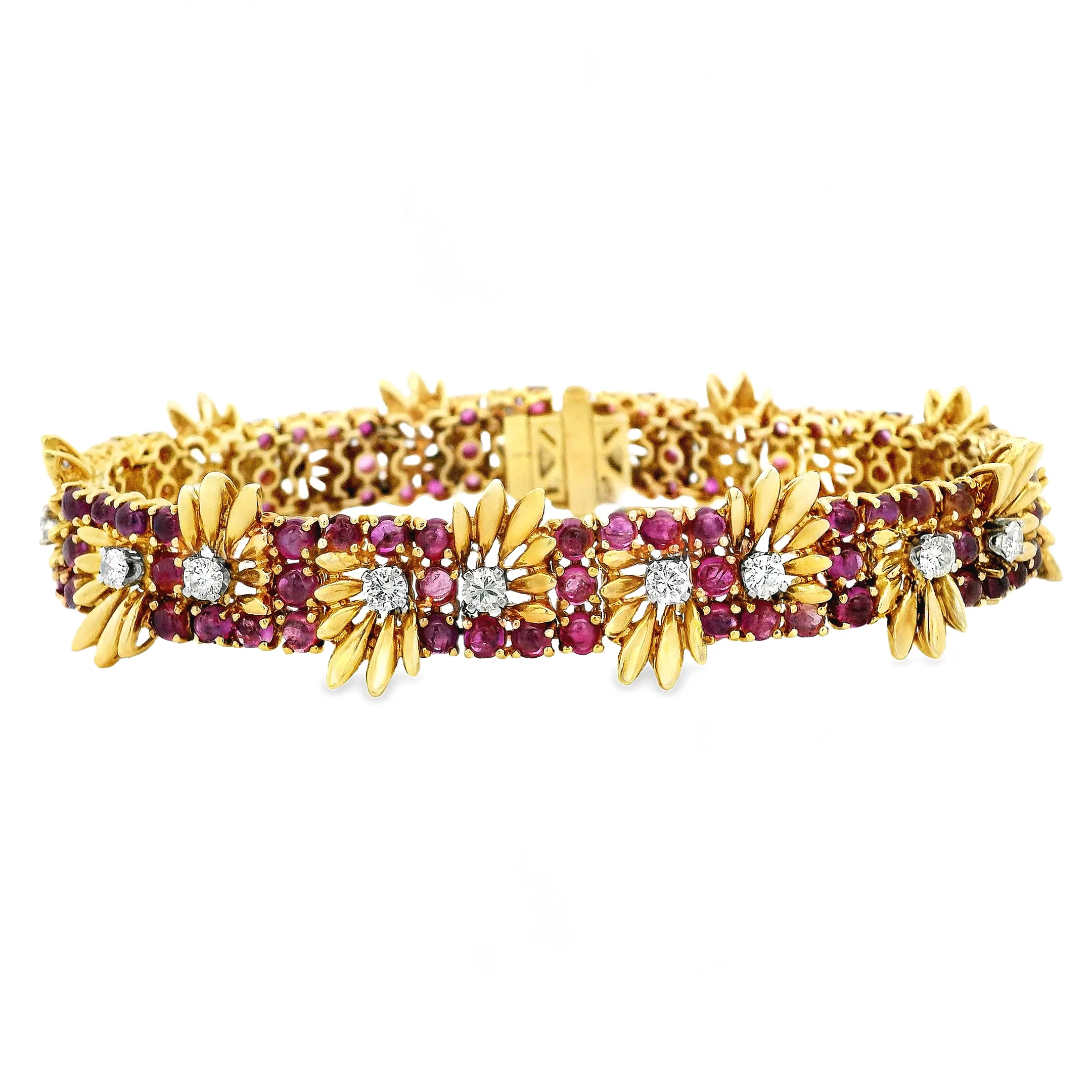 Estate 14k Yellow Gold Diamond and Ruby Bracelet