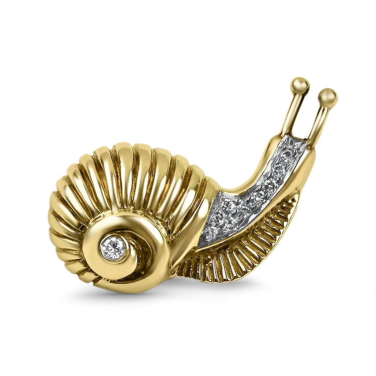 Estate 14K Yellow Gold Diamond Snail Brooch