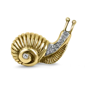 Estate 14K Yellow Gold Diamond Snail Brooch