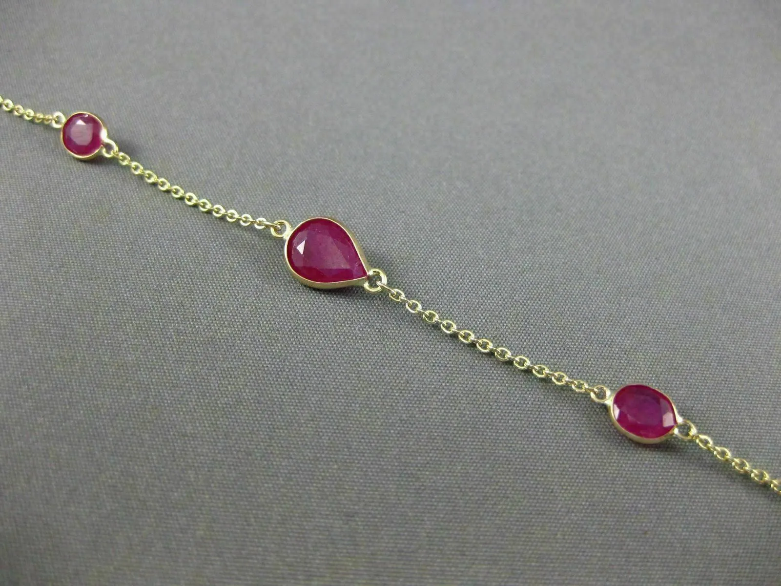 ESTATE 4.86CT AAA RUBY 14KT YELLOW GOLD PEAR SHAPE OVAL BY THE YARD FUN BRACELET