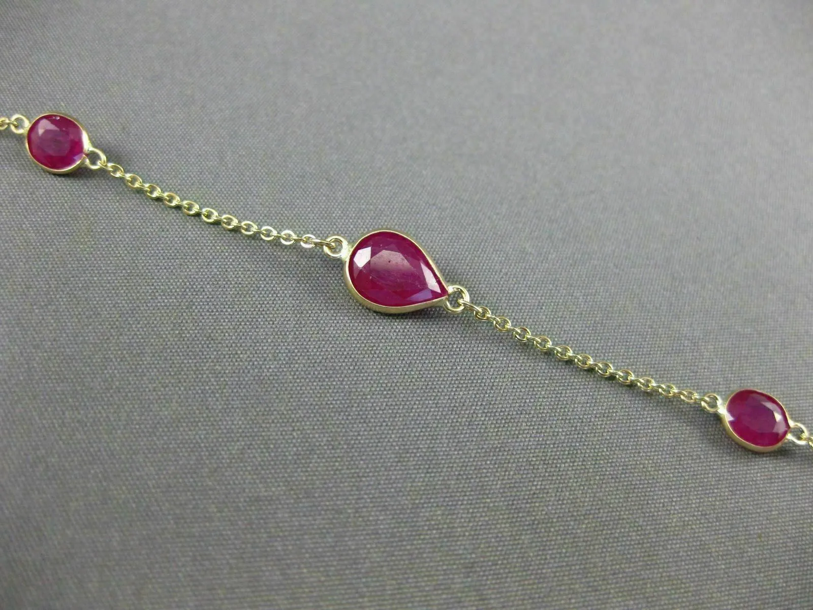 ESTATE 4.86CT AAA RUBY 14KT YELLOW GOLD PEAR SHAPE OVAL BY THE YARD FUN BRACELET