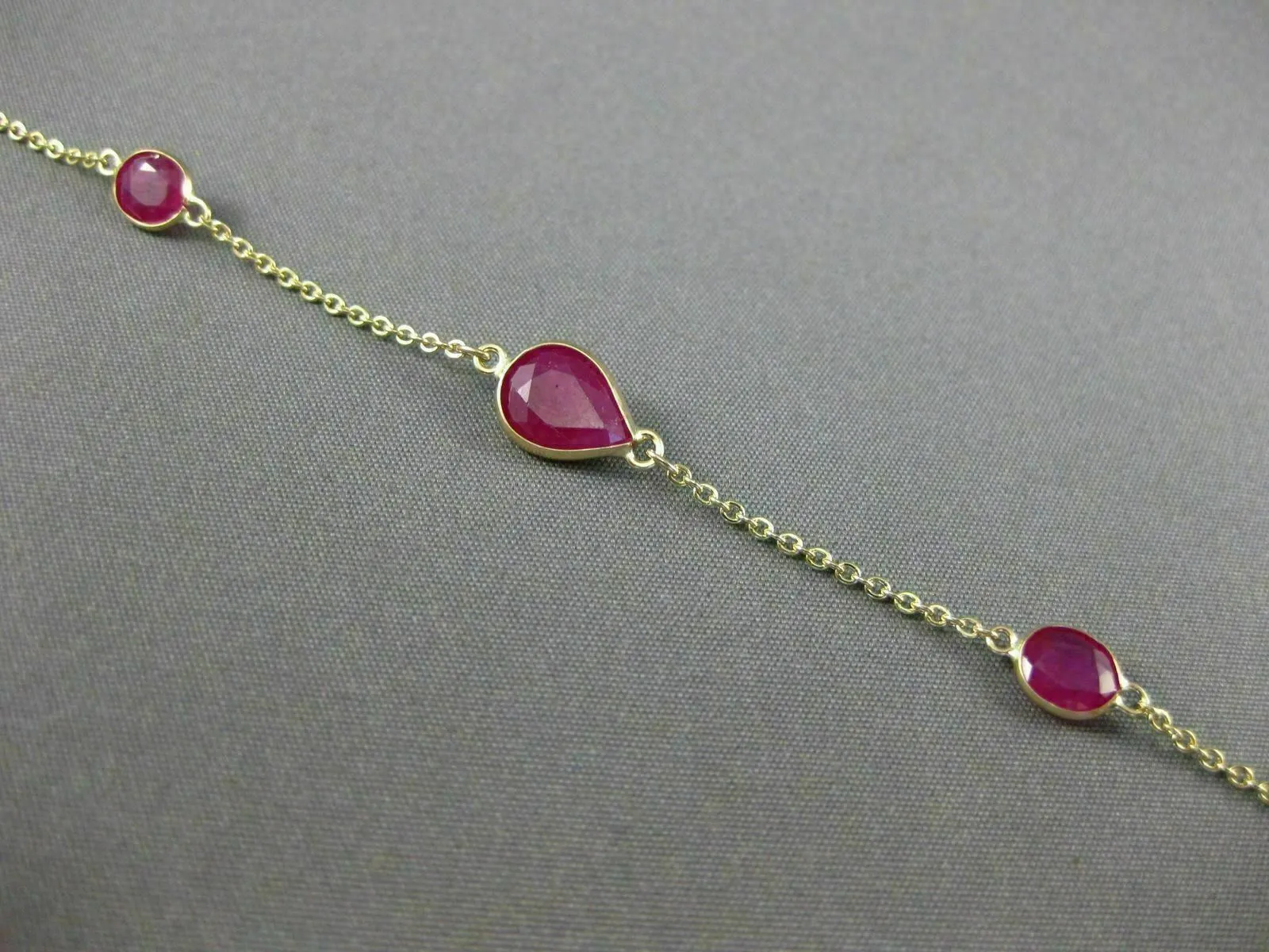 ESTATE 4.86CT AAA RUBY 14KT YELLOW GOLD PEAR SHAPE OVAL BY THE YARD FUN BRACELET