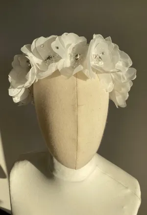 Ethereal White Floral Halo Crown