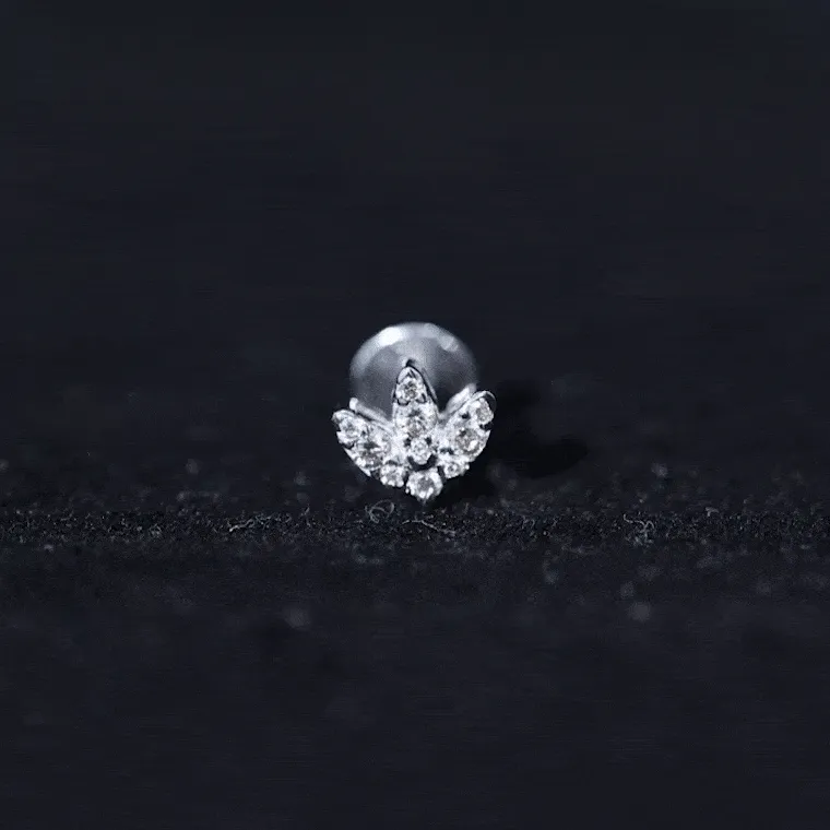 Exquisite Diamond Lotus Flower Earring for Helix Piercing