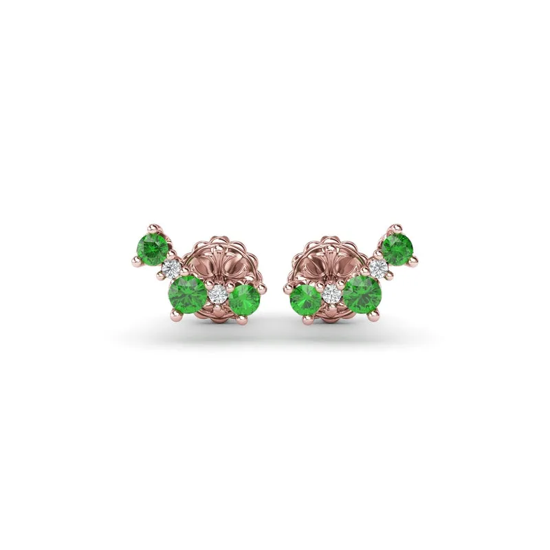 Fana Five Stone Emerald and Diamond Climber Earrings