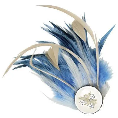 Feather Brooch - Sky Blue & Cream