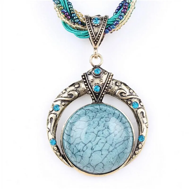 Female Vintage Choker Natural Stone Pendants Necklaces Big Boho Necklaces Ethnic Bohemian Jewelry Statement Bijoux Femme Mujer