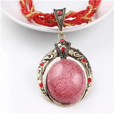 Female Vintage Choker Natural Stone Pendants Necklaces Big Boho Necklaces Ethnic Bohemian Jewelry Statement Bijoux Femme Mujer