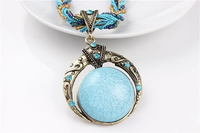 Female Vintage Choker Natural Stone Pendants Necklaces Big Boho Necklaces Ethnic Bohemian Jewelry Statement Bijoux Femme Mujer