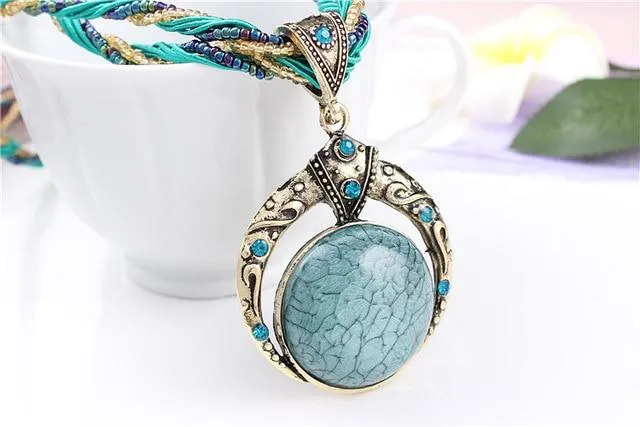 Female Vintage Choker Natural Stone Pendants Necklaces Big Boho Necklaces Ethnic Bohemian Jewelry Statement Bijoux Femme Mujer