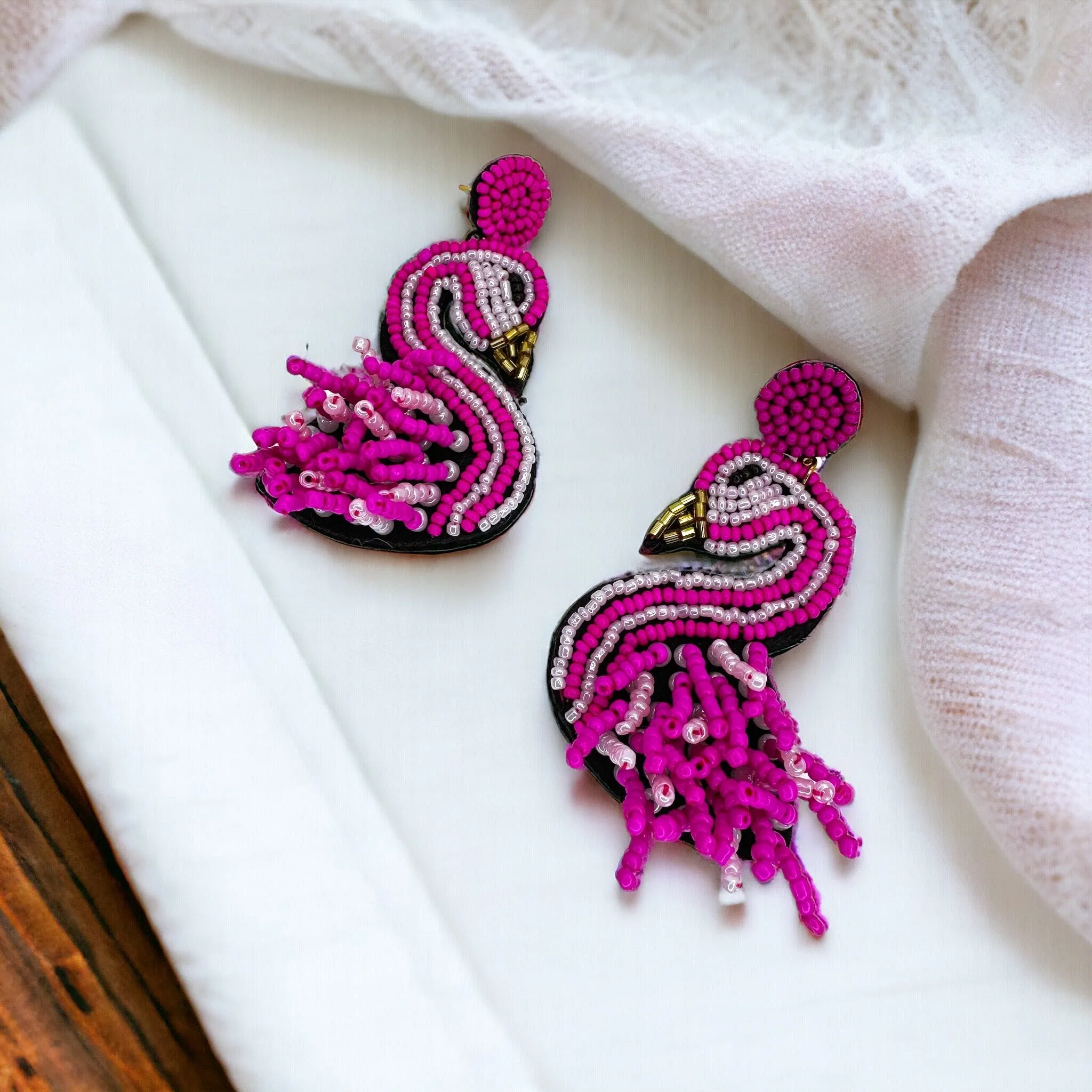 Flamingo Earrings - Flamingo Jewelry, Hot Pink, Beaded Earrings, Handmade Earrings, Handmade Jewelry, Animal Earrings, Bird Jewelry