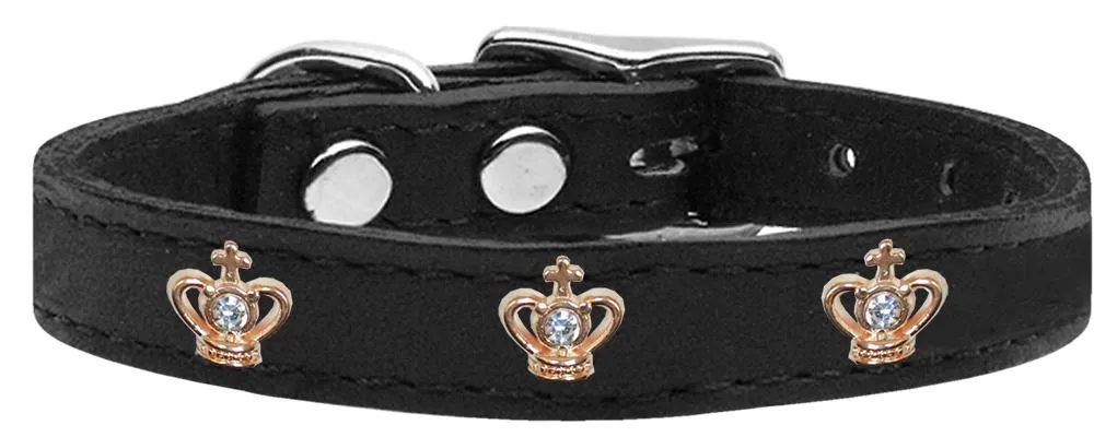 Gold Crown Widget Genuine Leather Dog Collar Black 26