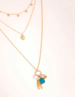 Gold Disc & Charm Layered Necklace