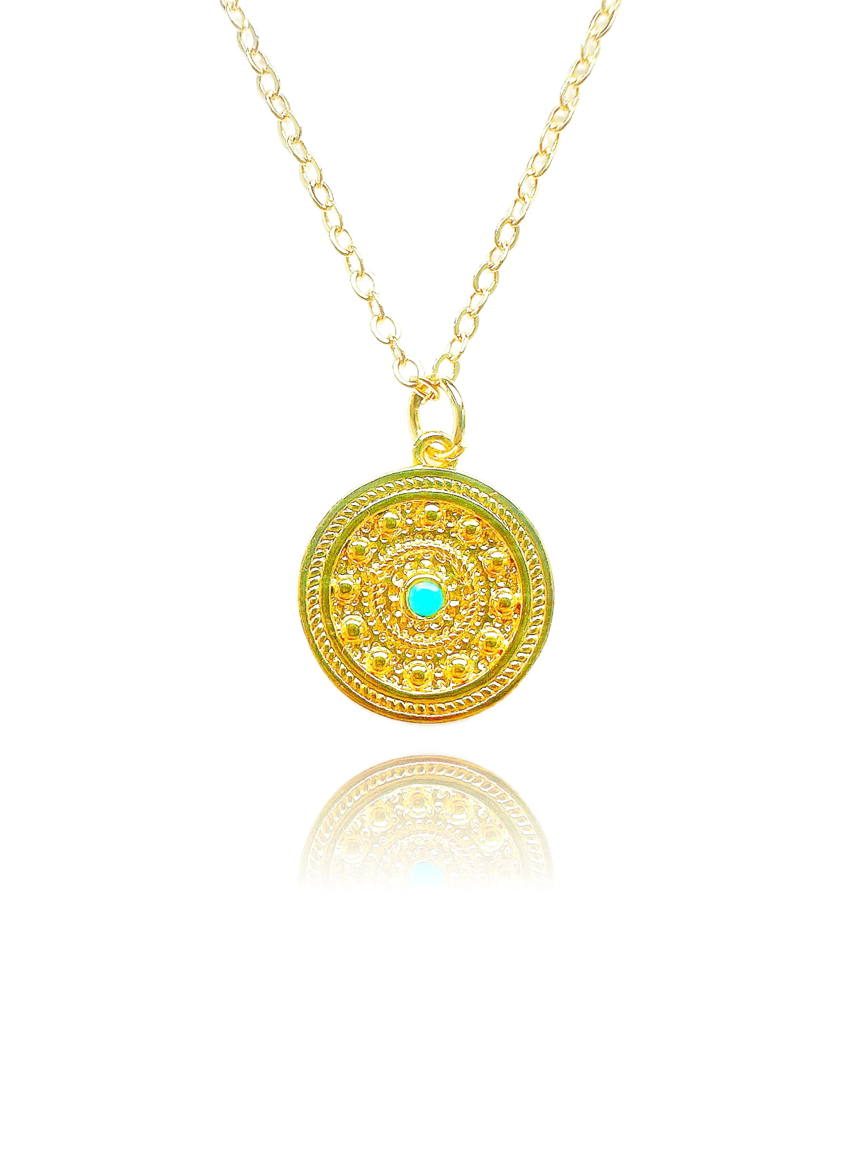 Gold-Filled Turquoise Medallion Necklace