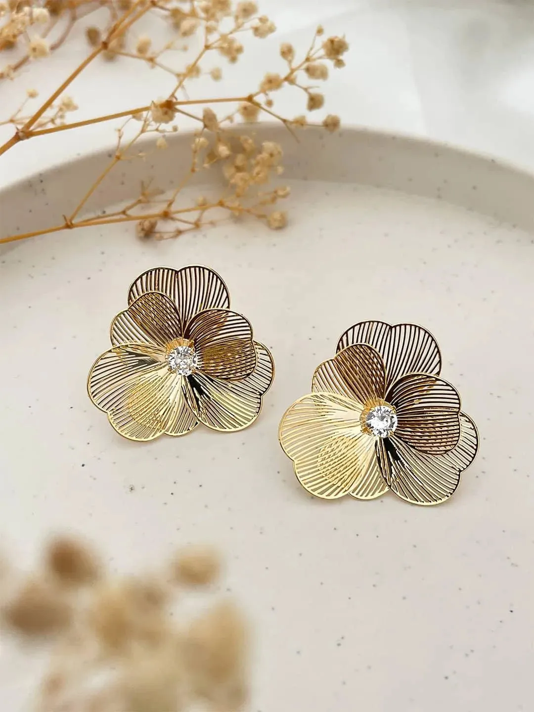 Gold Flower Post Earrings