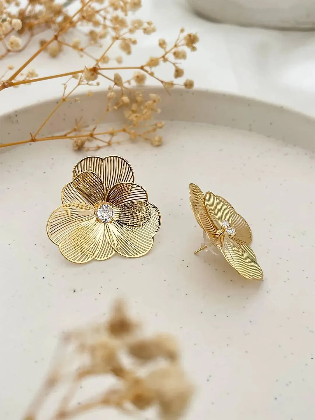 Gold Flower Post Earrings