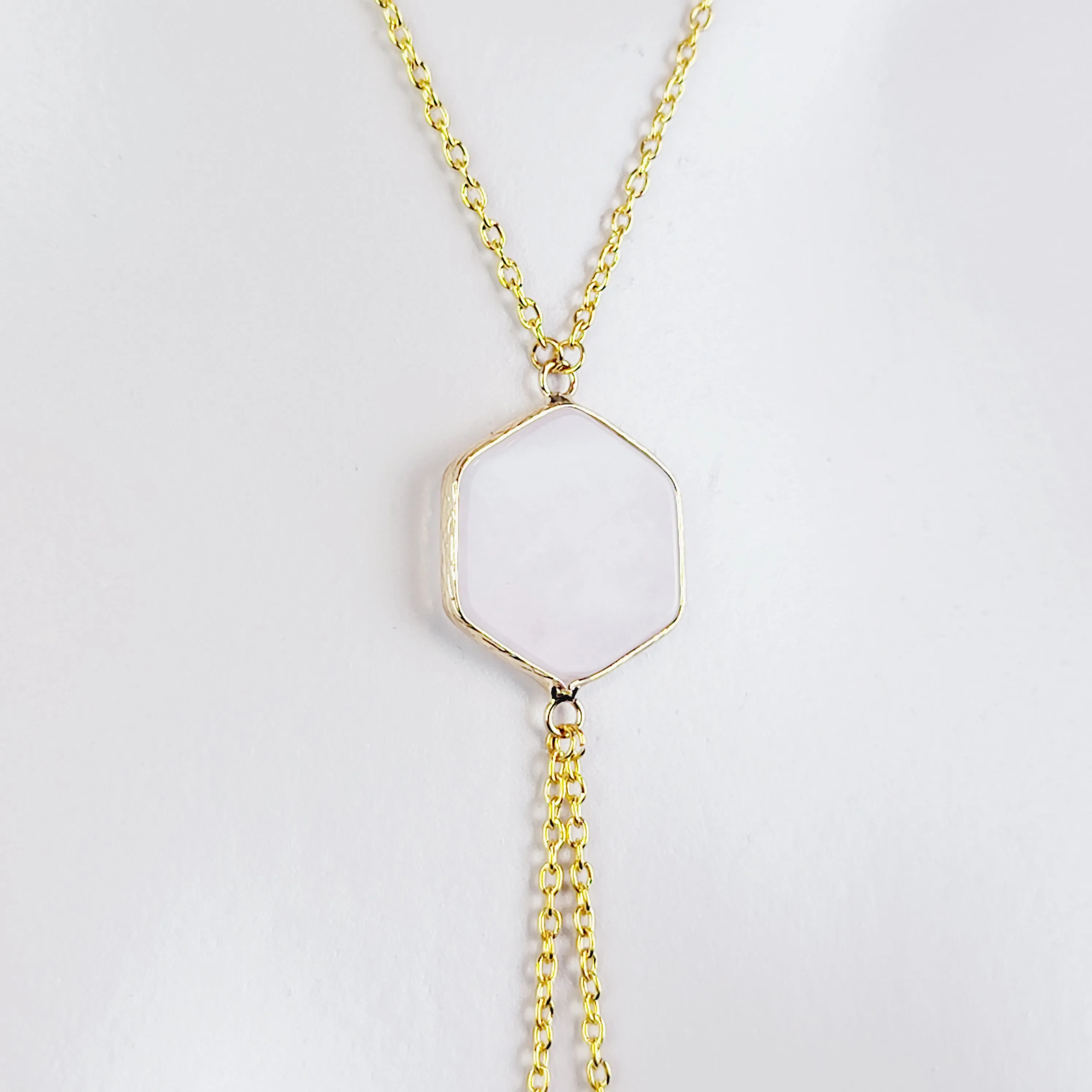 Gold Necklace To Nipple With Semi-Precious Hexagon/ Honeycomb Pendant. Non-Piercing Nipple Nooses or Rings, Nipple Clamps