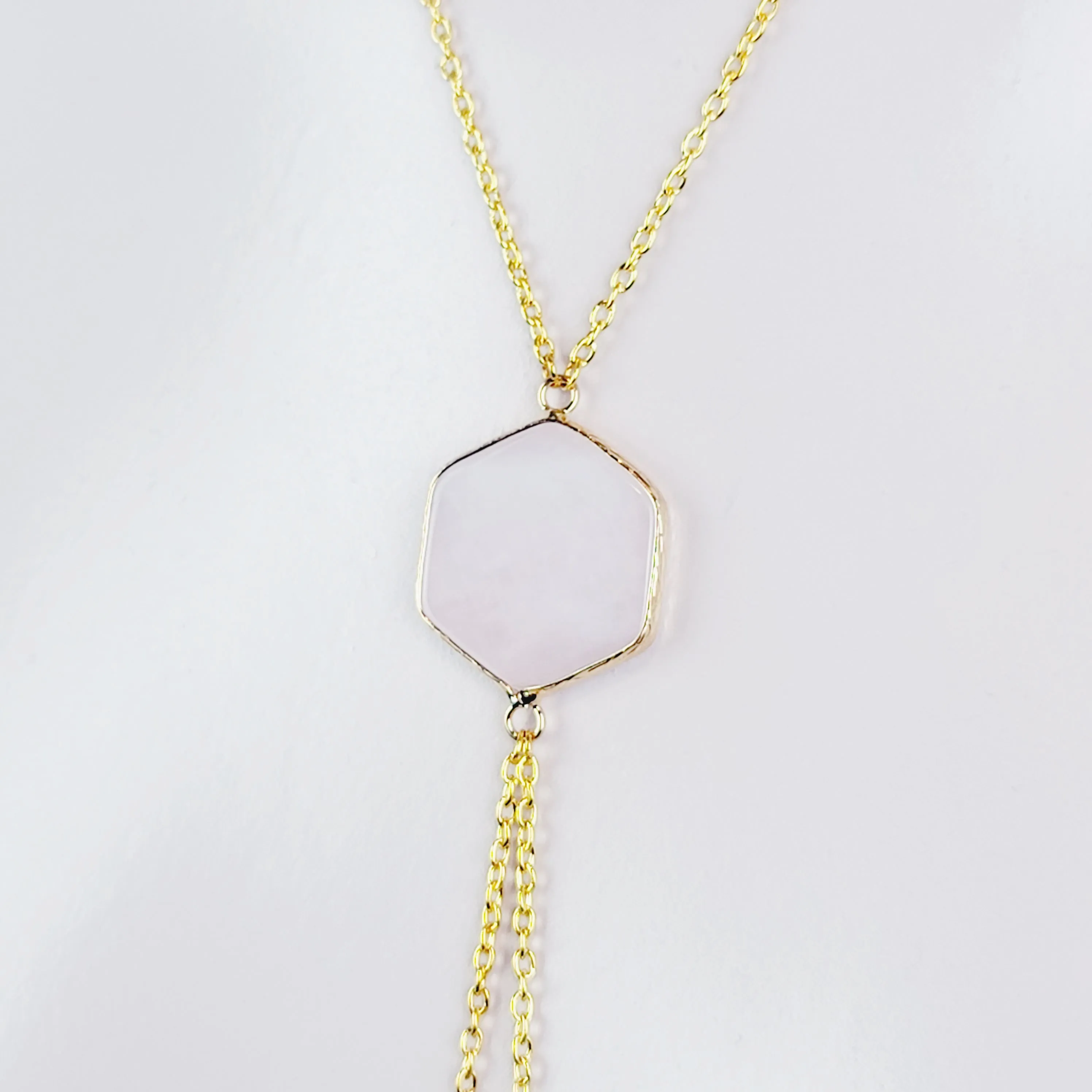 Gold Necklace To Nipple With Semi-Precious Hexagon/ Honeycomb Pendant. Non-Piercing Nipple Nooses or Rings, Nipple Clamps