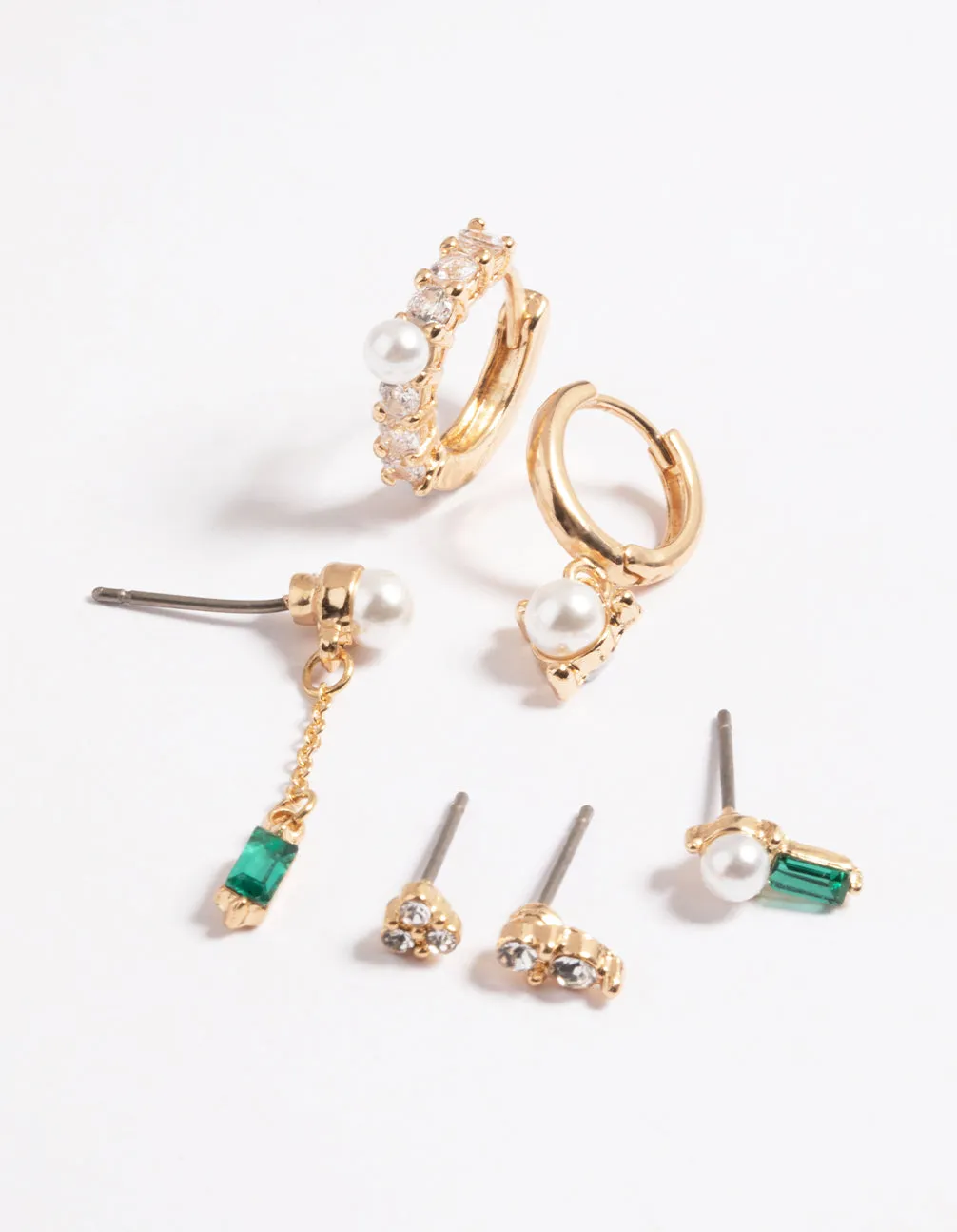 Gold Pearl & Emerald Earrings 6-Pack