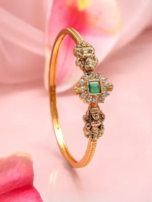 Gold-Plated Emerald Green & White Cubic Zirconia Studded Traditional Bracelet