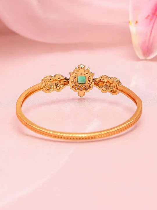 Gold-Plated Emerald Green & White Cubic Zirconia Studded Traditional Bracelet