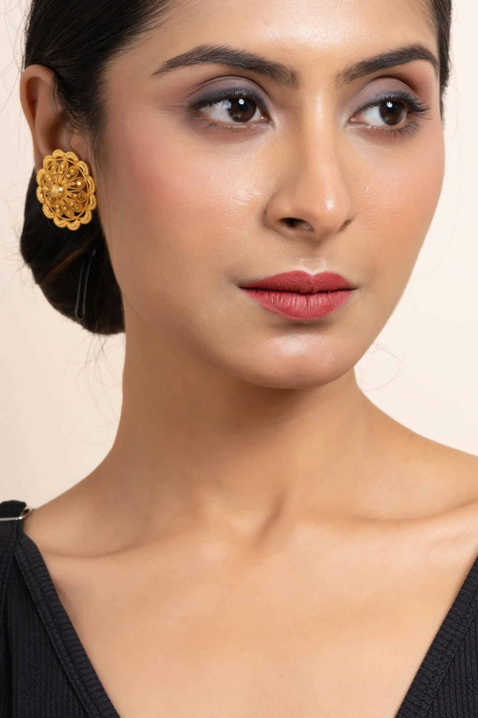 Gold Plated Floral Cutwork Stud Earrings - Exquisite Jewelry for All Occasions