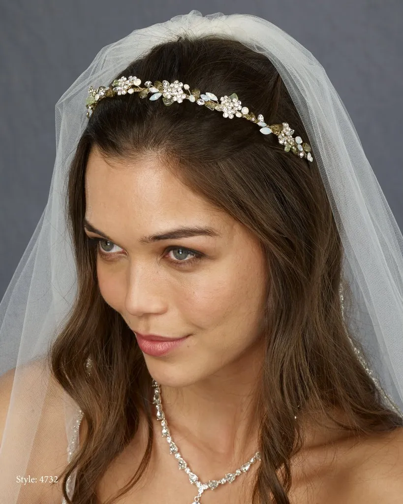 Gold Rhinestone Headband with Opals