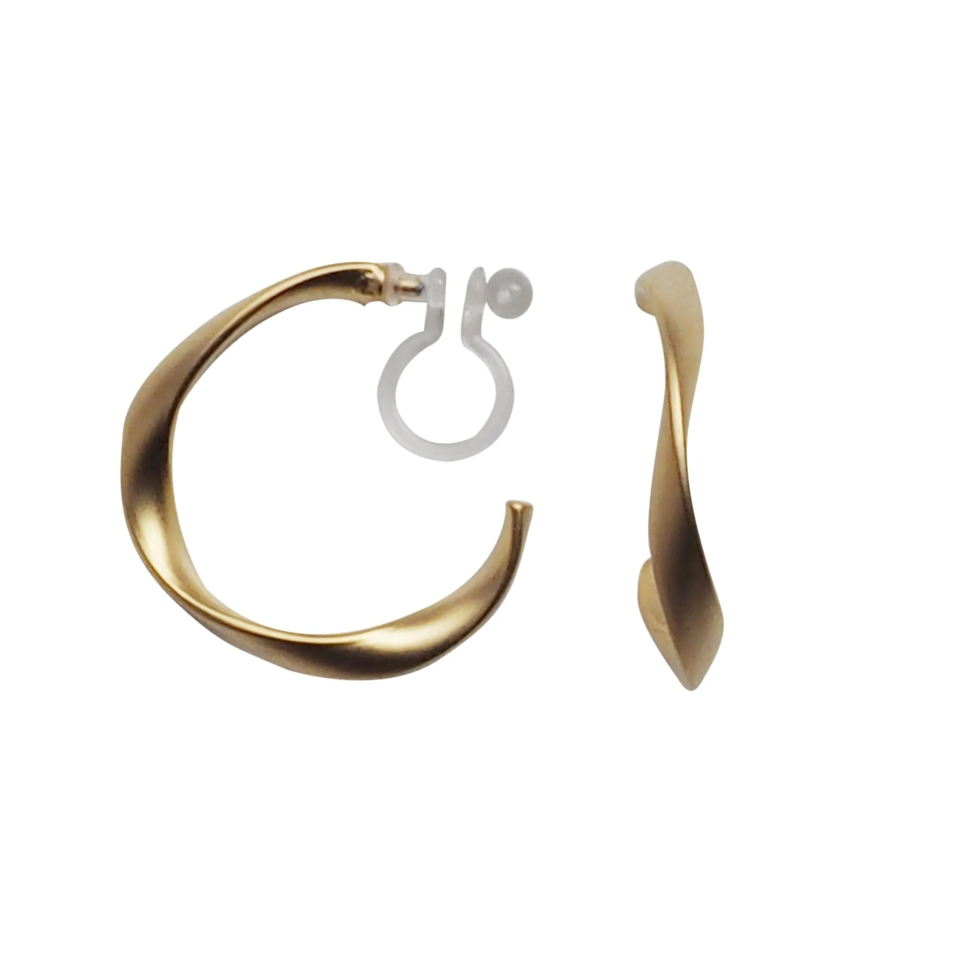 Gold Twisted Invisible Clip On Hoop Earrings