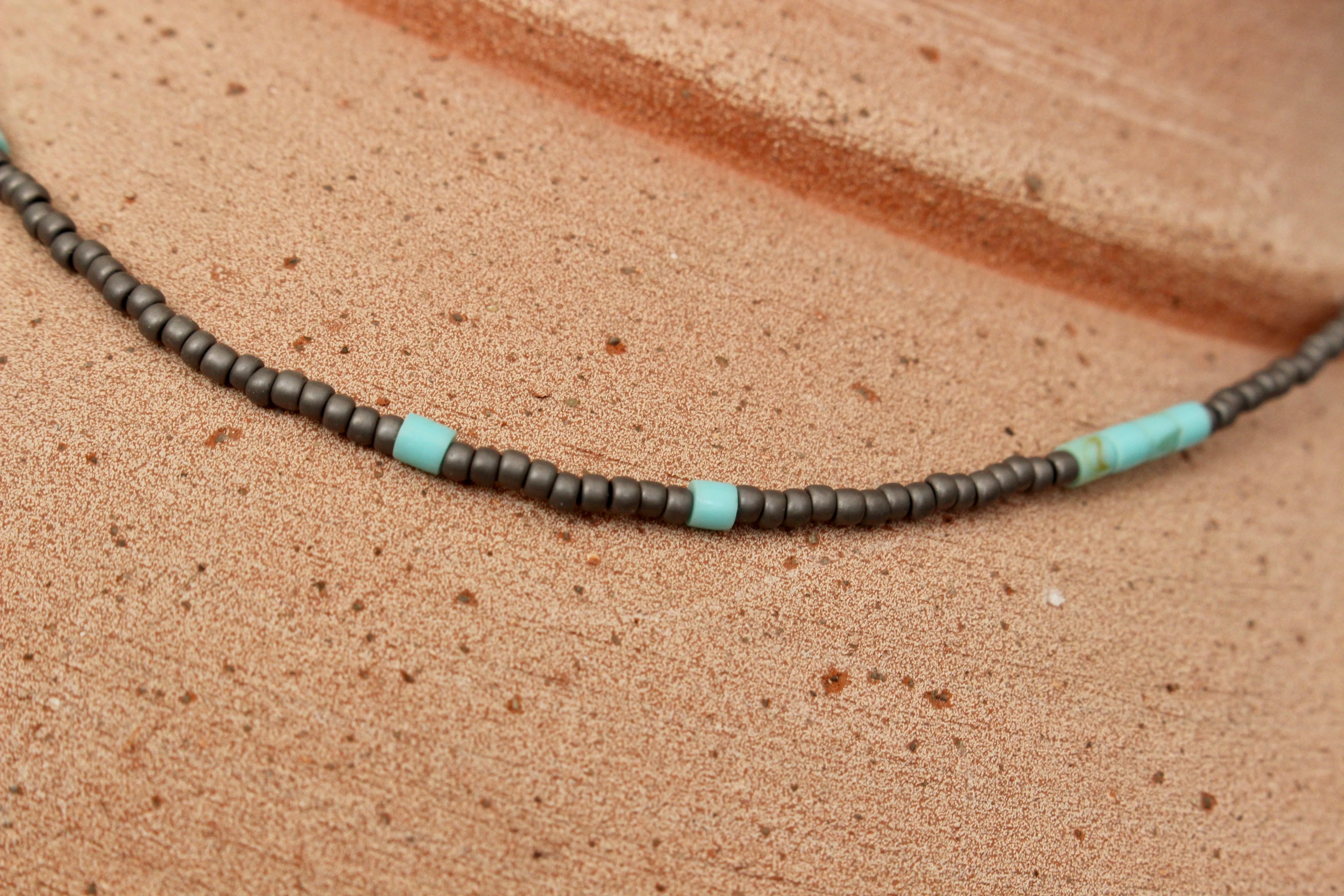 Gray and Turquoise Heishe Beaded Necklace