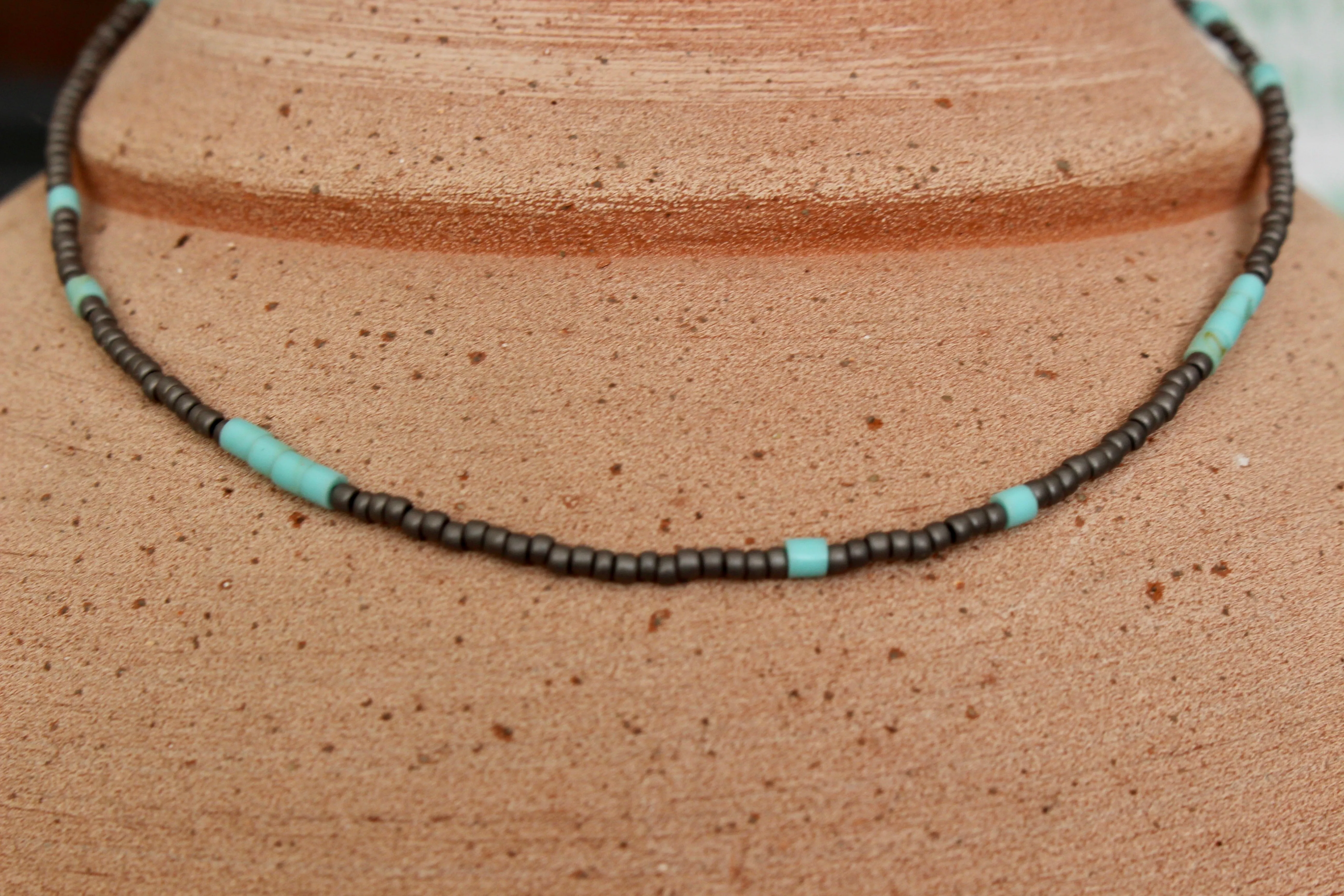 Gray and Turquoise Heishe Beaded Necklace