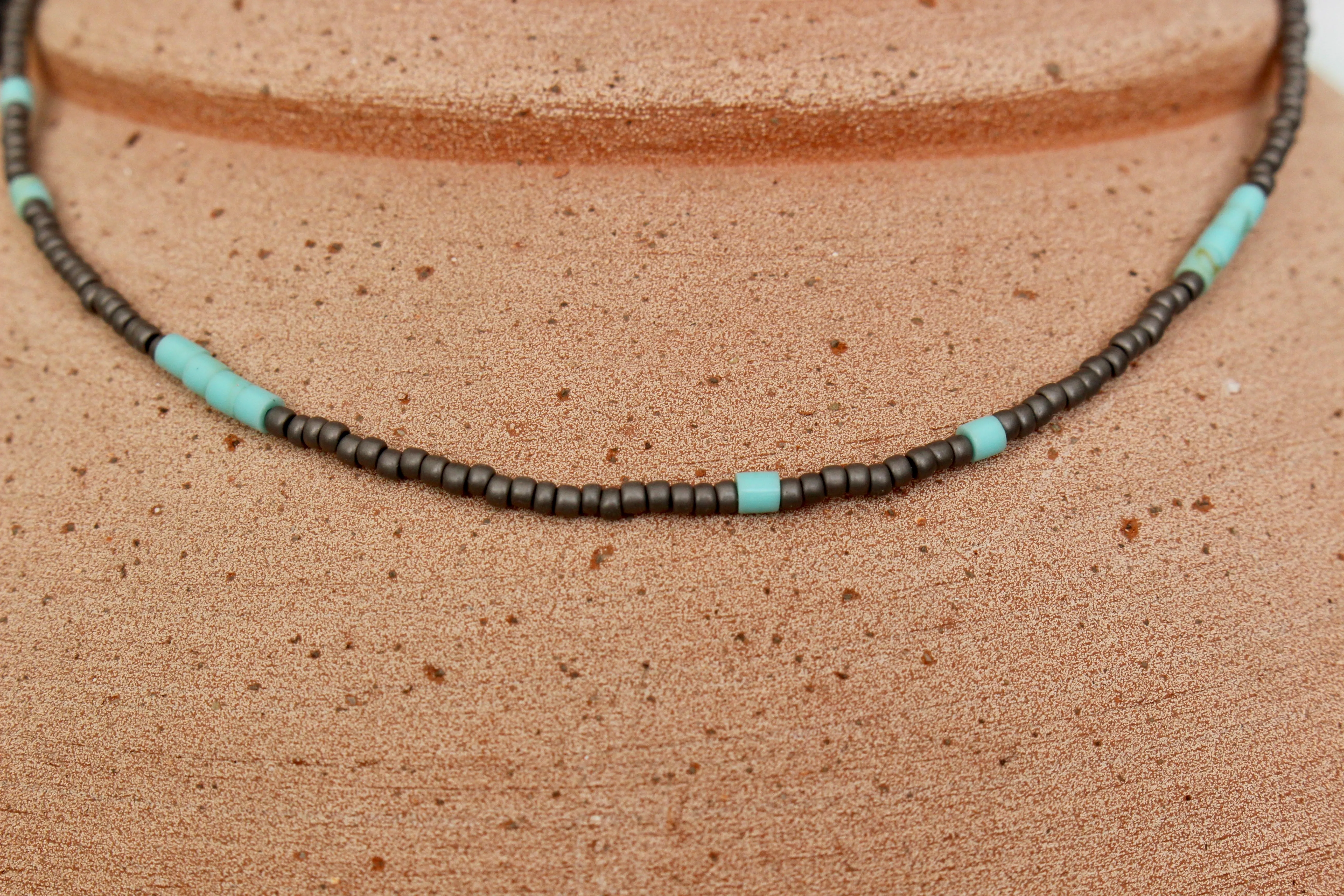 Gray and Turquoise Heishe Beaded Necklace