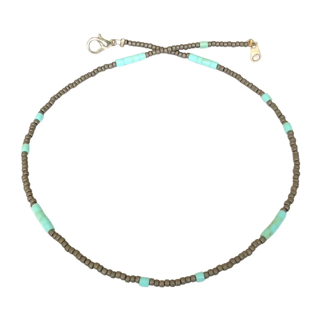 Gray and Turquoise Heishe Beaded Necklace