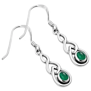 Green Agate Celtic Knot Drop Dangle Hook Earrings