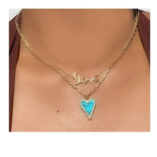 Heart Necklace With Turquoise (NGCP675TQ)