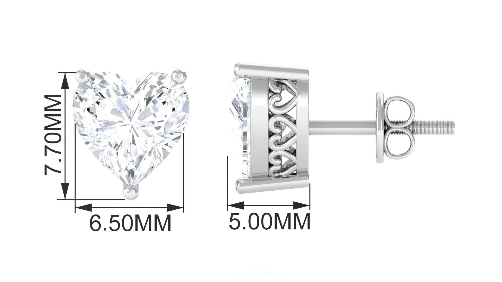 Heart Shape Moissanite Solitaire Stud Earrings