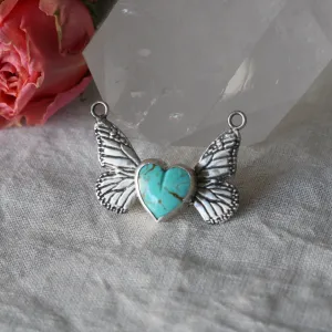 Interchangeable Winged Heart Pendant with Kingman Turquoise set Sterling silver