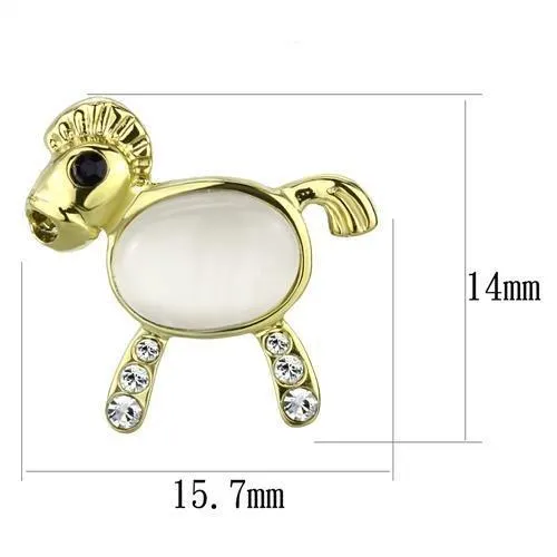 IP Gold(Ion Plating) Stainless Steel Earrings with Synthetic Cat Eye in White for Women White Stone Color Style TK2152