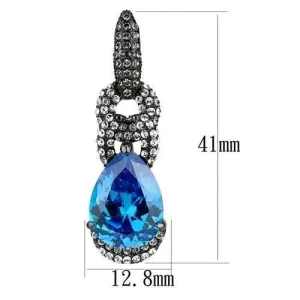 IP Light Black (IP Gun) Stainless Steel Earrings with AAA Grade CZ in Sea Blue for Women Sea Blue Stone Color Style TK2708