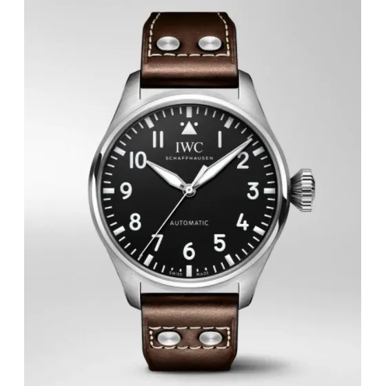 IWC Big Pilot's Watch 43 Stainless Steel Black Dial Brown Calfskin Strap Automatic