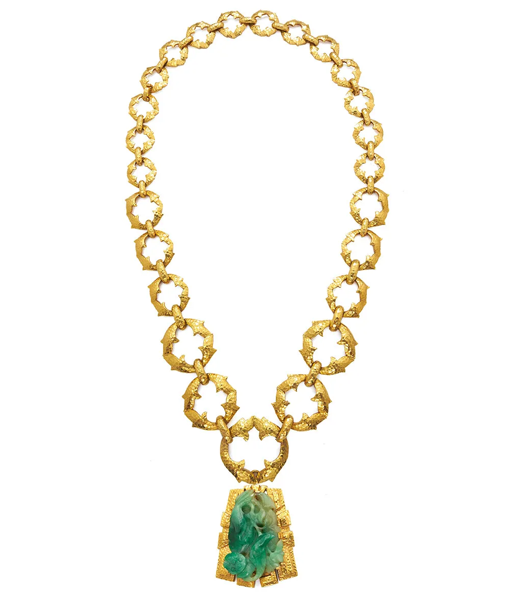 Jade Necklace, Hammered 18K Gold