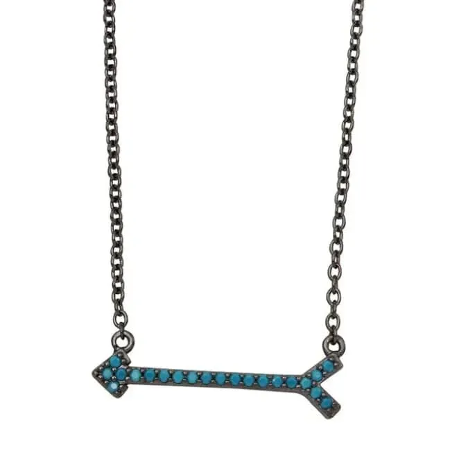 KELLY HERD BLACK RHODIUM ARROW NECKLACE WITH TURQUOISE STONES