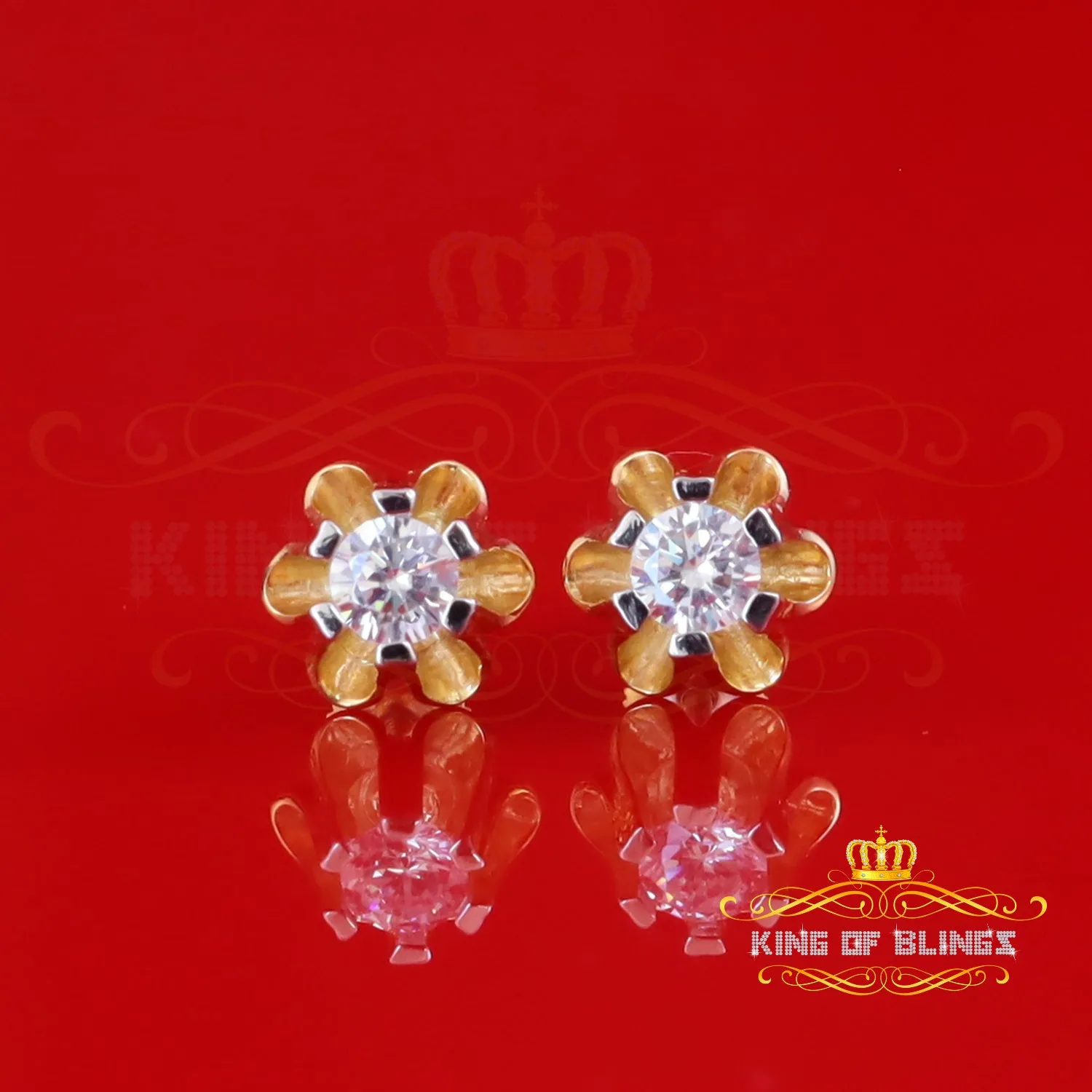 King  of Bling's Women's 925 yellow silver ButterCup stud earrings with 0.50ct VVS 'D' Moissanite