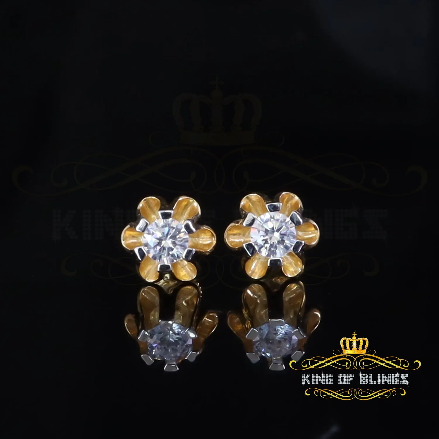 King  of Bling's Women's 925 yellow silver ButterCup stud earrings with 0.50ct VVS 'D' Moissanite