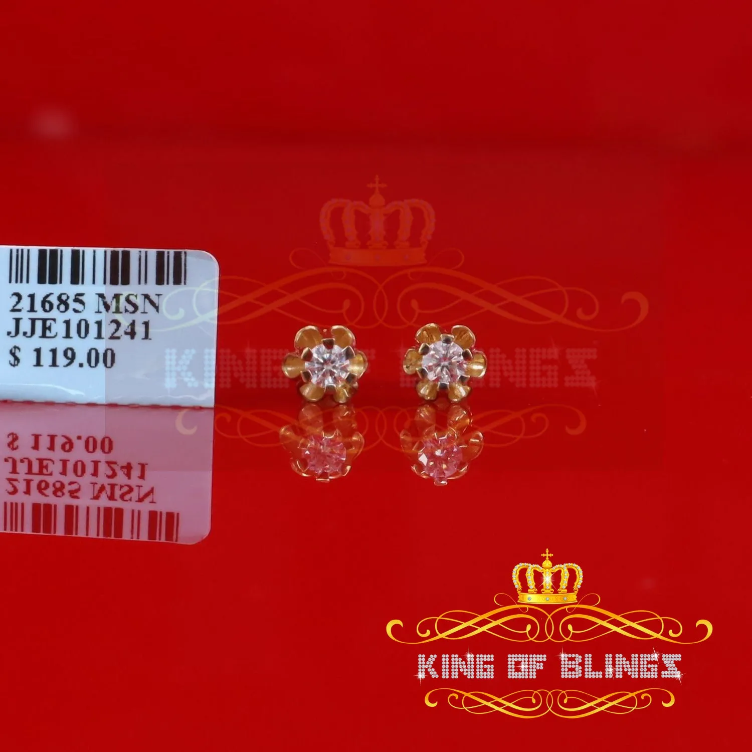 King  of Bling's Women's 925 yellow silver ButterCup stud earrings with 0.50ct VVS 'D' Moissanite