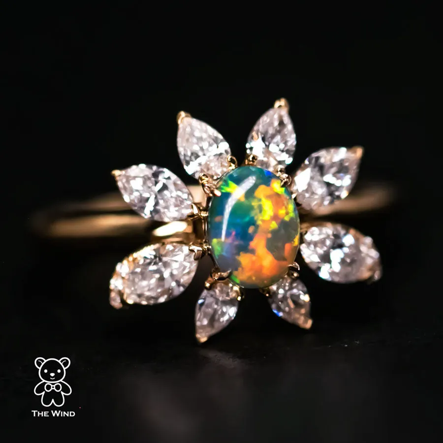 La Angel - B5 Vivid Black Opal Marquise Diamond Engagement Ring 18K Yellow Gold